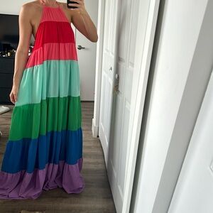 NWOT Maxi Rainbow Halter dress
